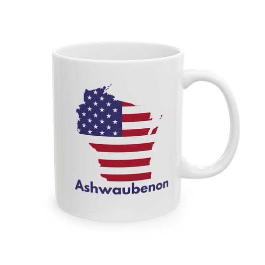 Ashwaubenon, USA Ceramic Coffee Mug - Unique Gift, Gray & White Design