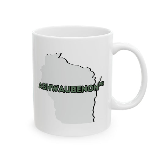 Ashwaubenon WI - Ceramic Coffee Mug - Unique Gift, Gray & White Design