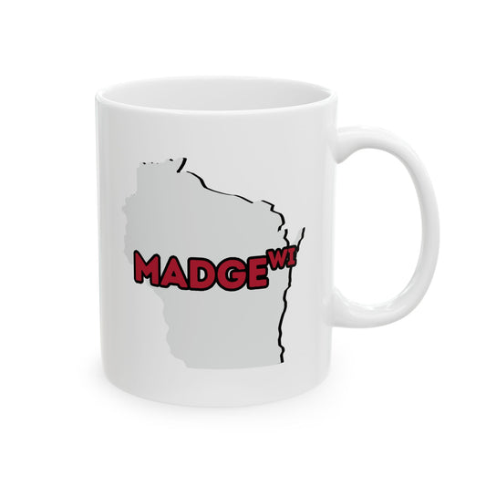 MADGE WI - Ceramic Coffee Mug - Unique Gift, Gray & White Design