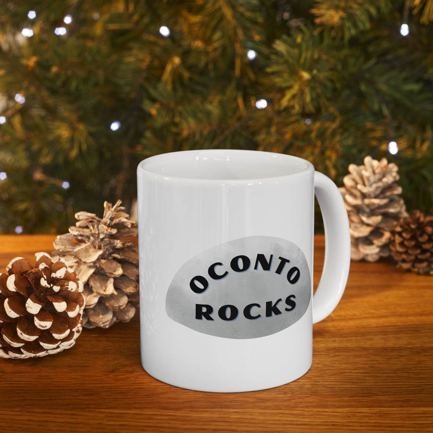 OCONTO ROCKS Ceramic Coffee Mug - Unique Gift, Gray & White Design