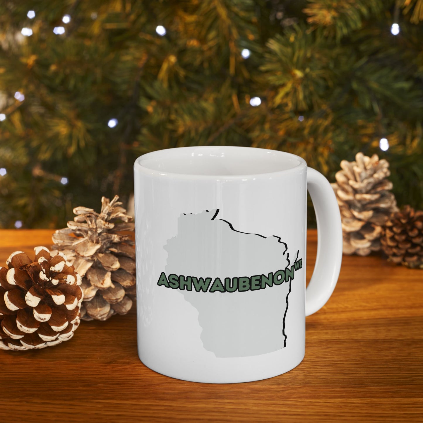 Ashwaubenon WI - Ceramic Coffee Mug - Unique Gift, Gray & White Design