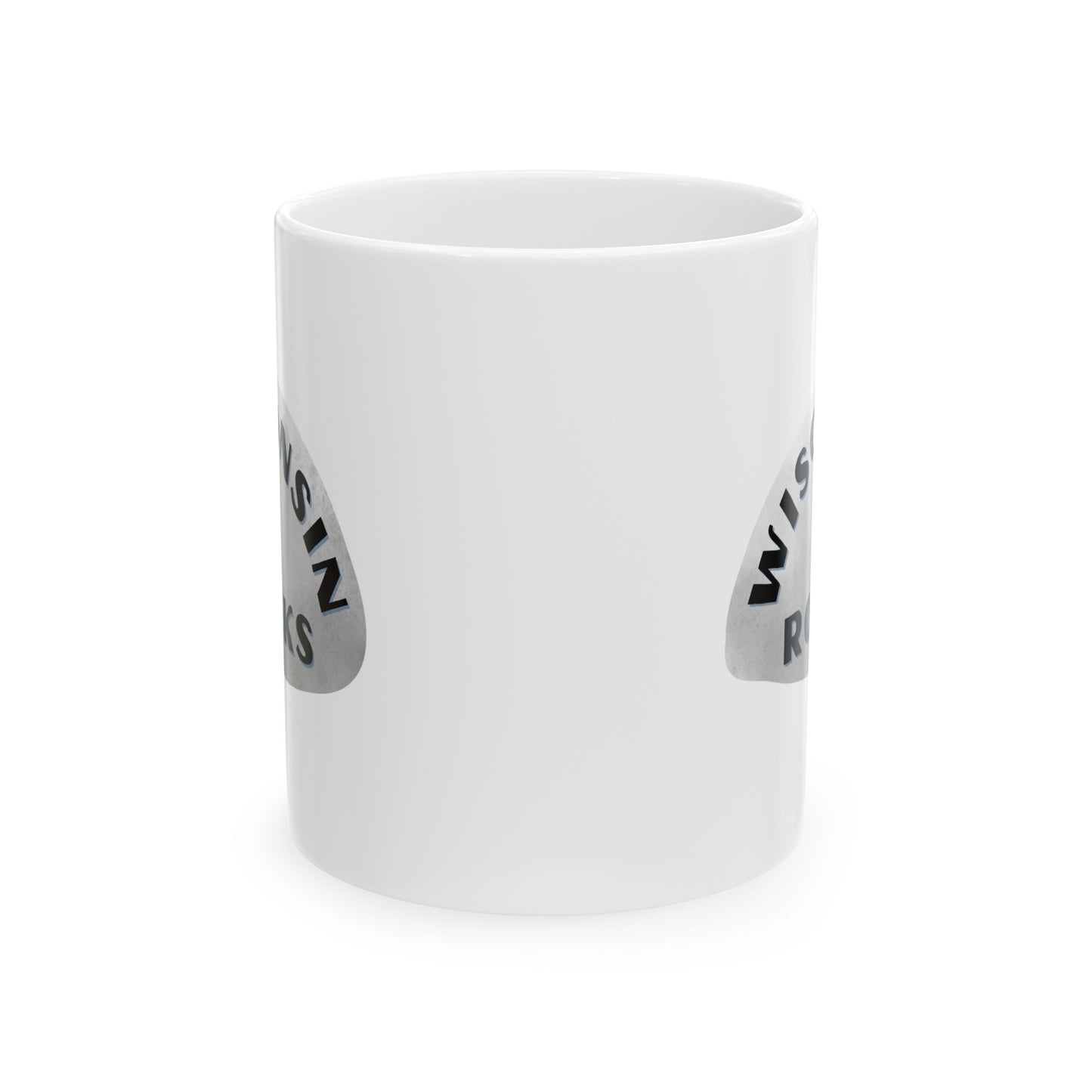 WISCONSIN ROCKS Ceramic Coffee Mug - Unique Gift, Gray & White Design