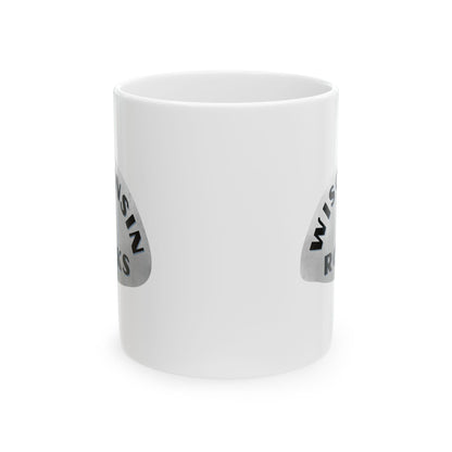 WISCONSIN ROCKS Ceramic Coffee Mug - Unique Gift, Gray & White Design