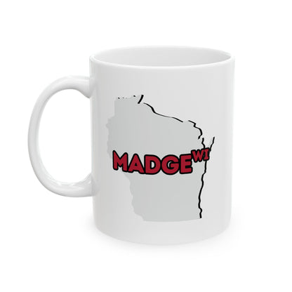 MADGE WI - Ceramic Coffee Mug - Unique Gift, Gray & White Design