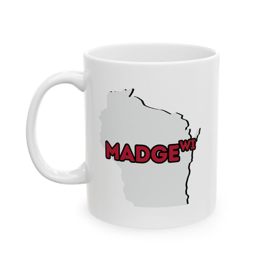 MADGE WI - Ceramic Coffee Mug - Unique Gift, Gray & White Design