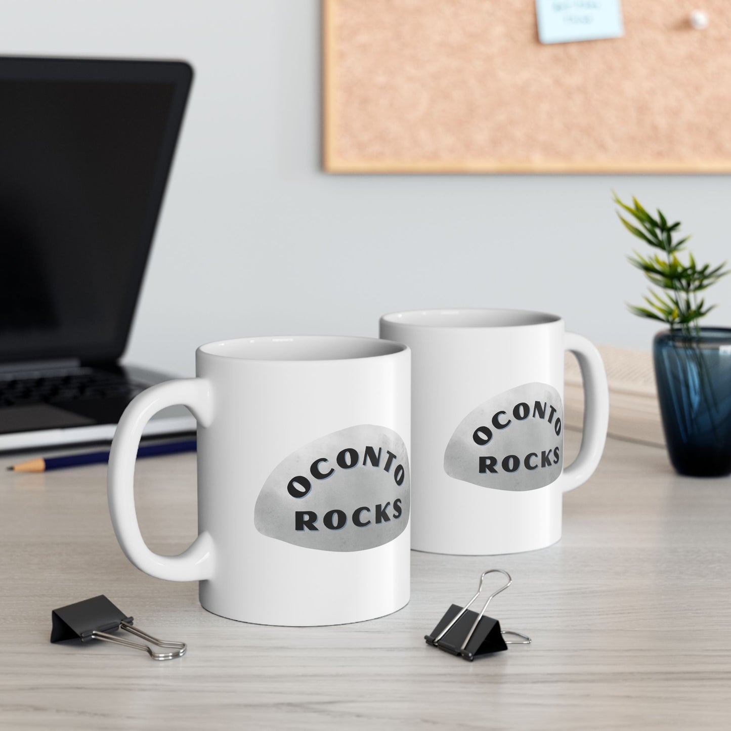 OCONTO ROCKS Ceramic Coffee Mug - Unique Gift, Gray & White Design
