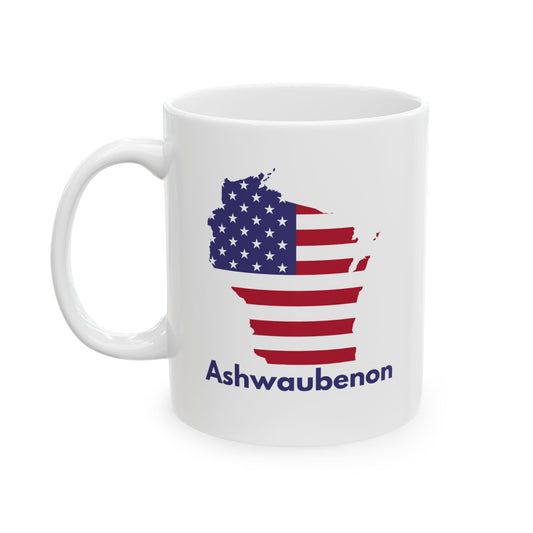 Ashwaubenon, USA Ceramic Coffee Mug - Unique Gift, Gray & White Design