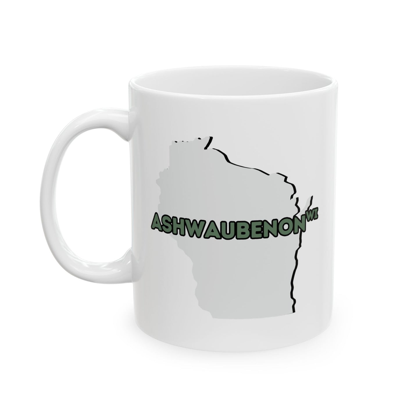 Ashwaubenon WI - Ceramic Coffee Mug - Unique Gift, Gray & White Design