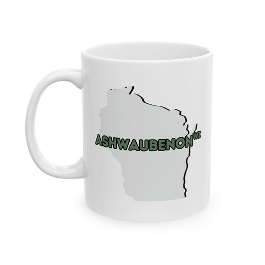 Ashwaubenon WI - Ceramic Coffee Mug - Unique Gift, Gray & White Design