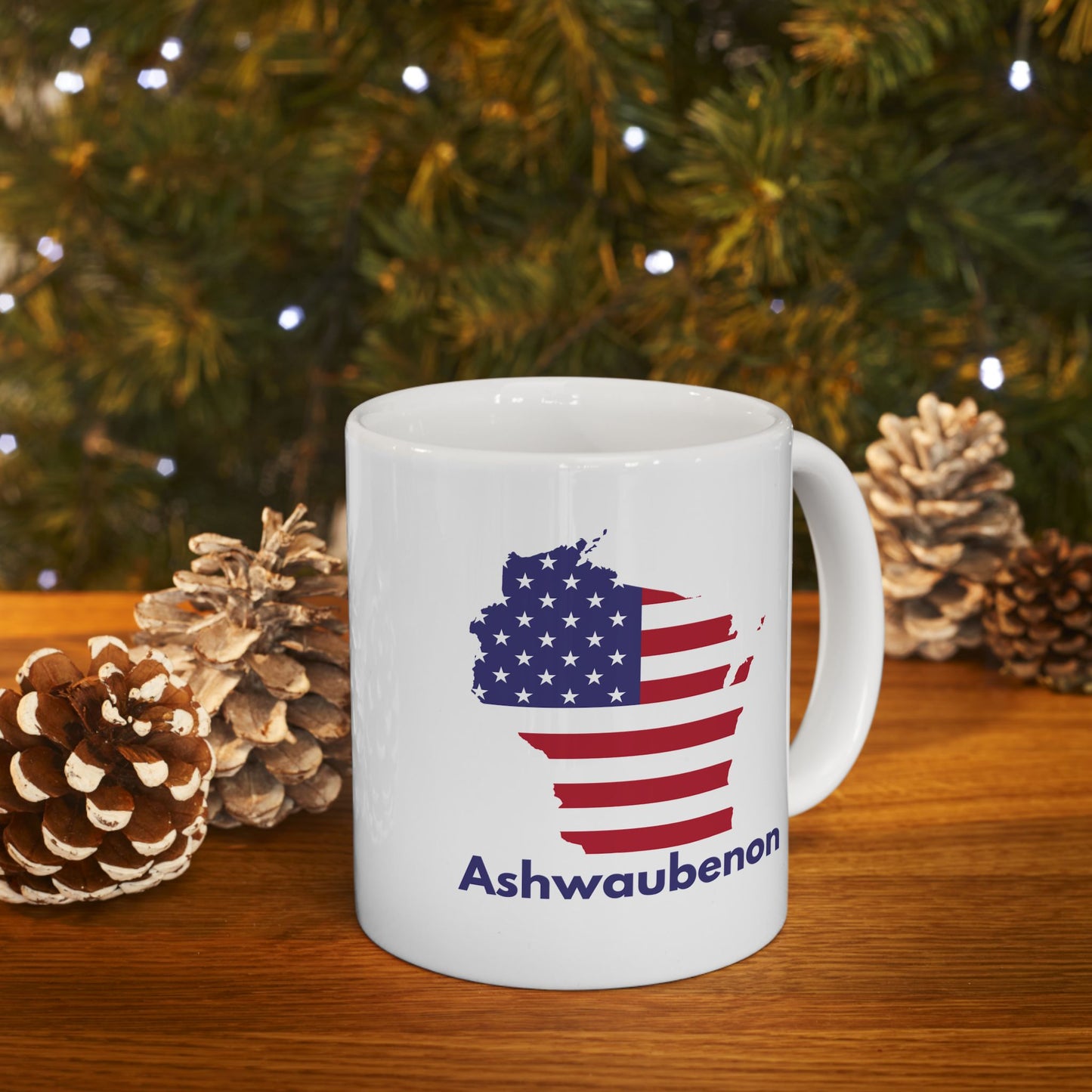 Ashwaubenon, USA Ceramic Coffee Mug - Unique Gift, Gray & White Design