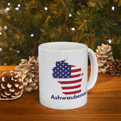 Ashwaubenon, USA Ceramic Coffee Mug - Unique Gift, Gray & White Design