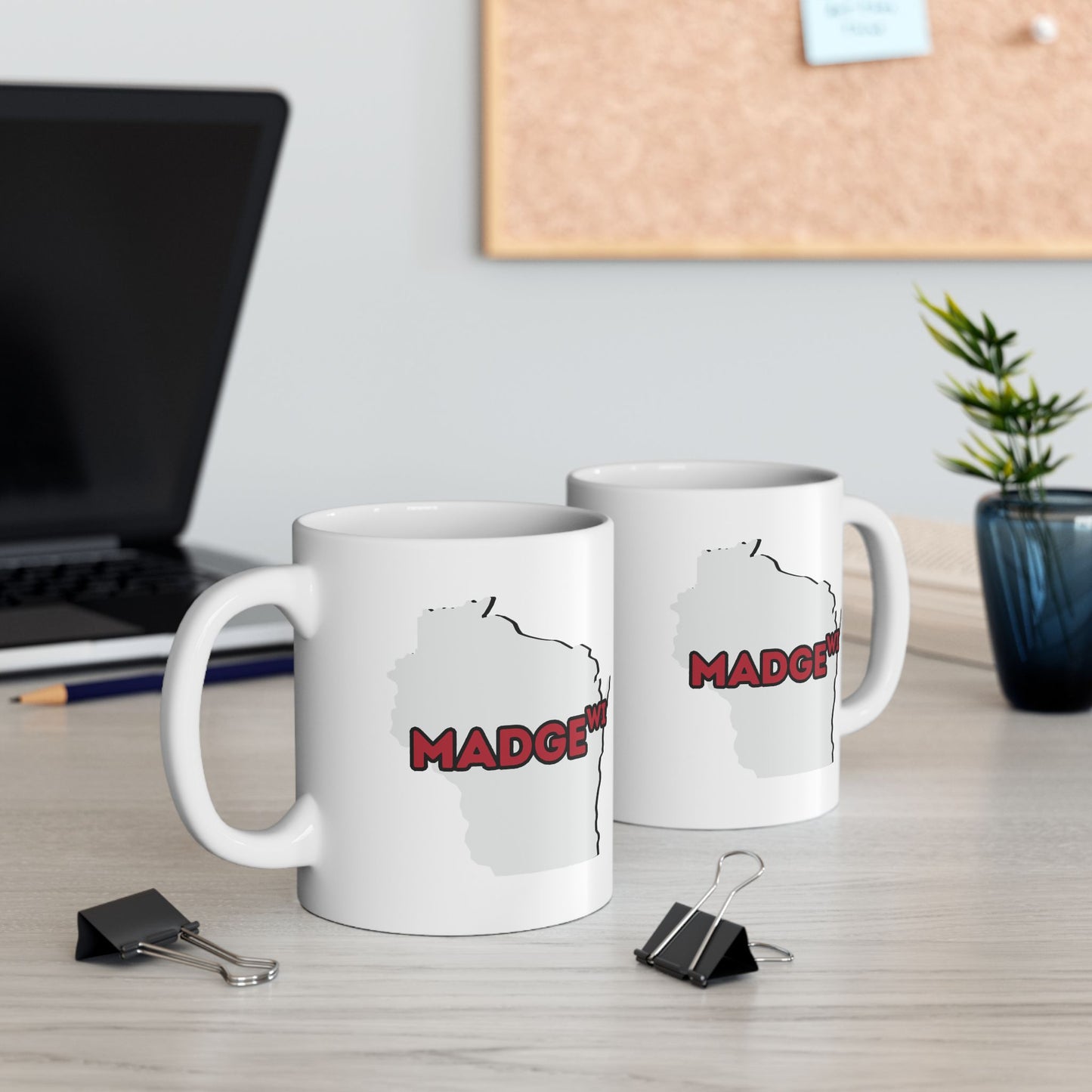 MADGE WI - Ceramic Coffee Mug - Unique Gift, Gray & White Design