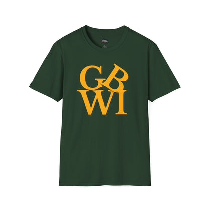 "GB WI" Love Stylish Unisex Softstyle T-Shirt - Vintage Green Bay Design