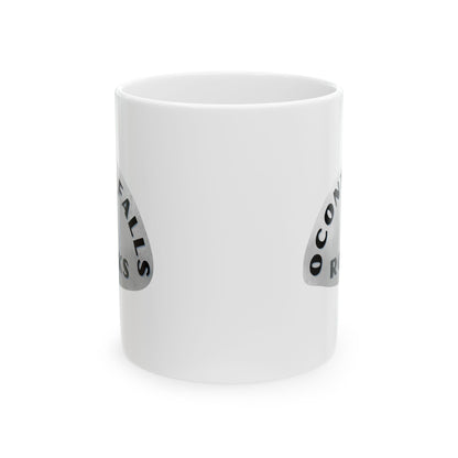 OCONTO FALLS ROCKS Ceramic Coffee Mug - Unique Gift, Gray & White Design