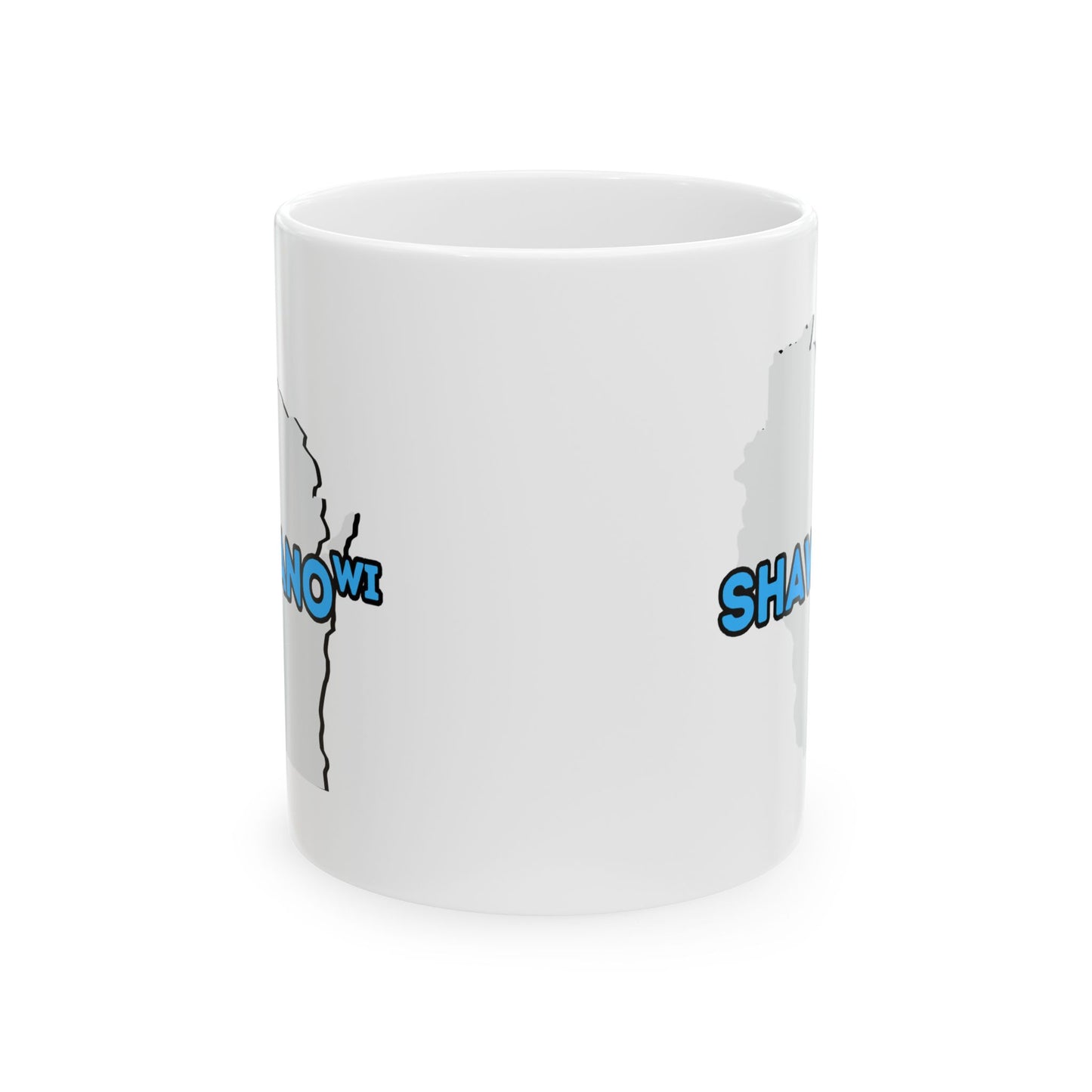 SHAWANO WI - Ceramic Coffee Mug - Unique Gift, Gray & White Design