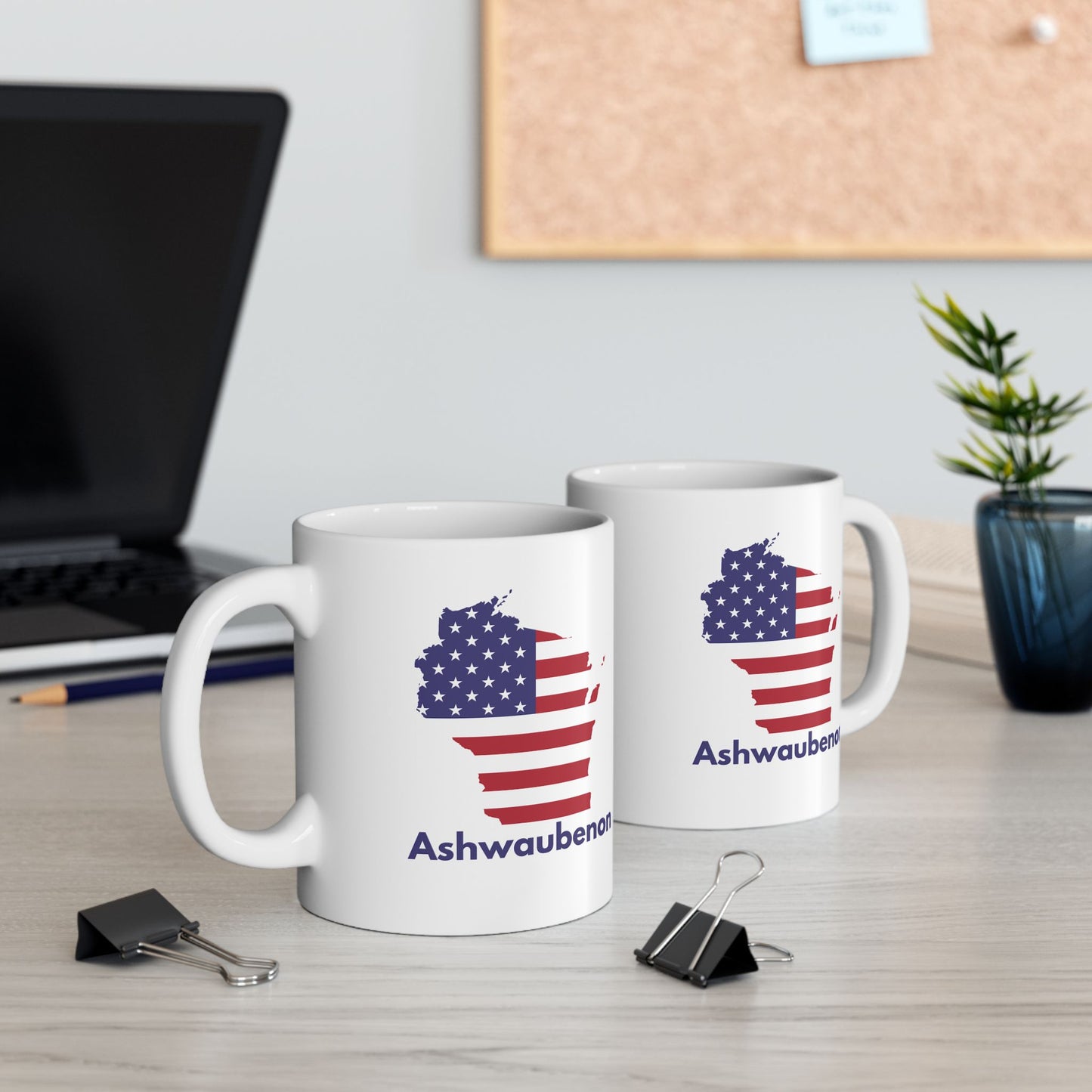 Ashwaubenon, USA Ceramic Coffee Mug - Unique Gift, Gray & White Design