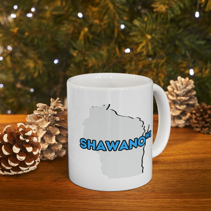 SHAWANO WI - Ceramic Coffee Mug - Unique Gift, Gray & White Design