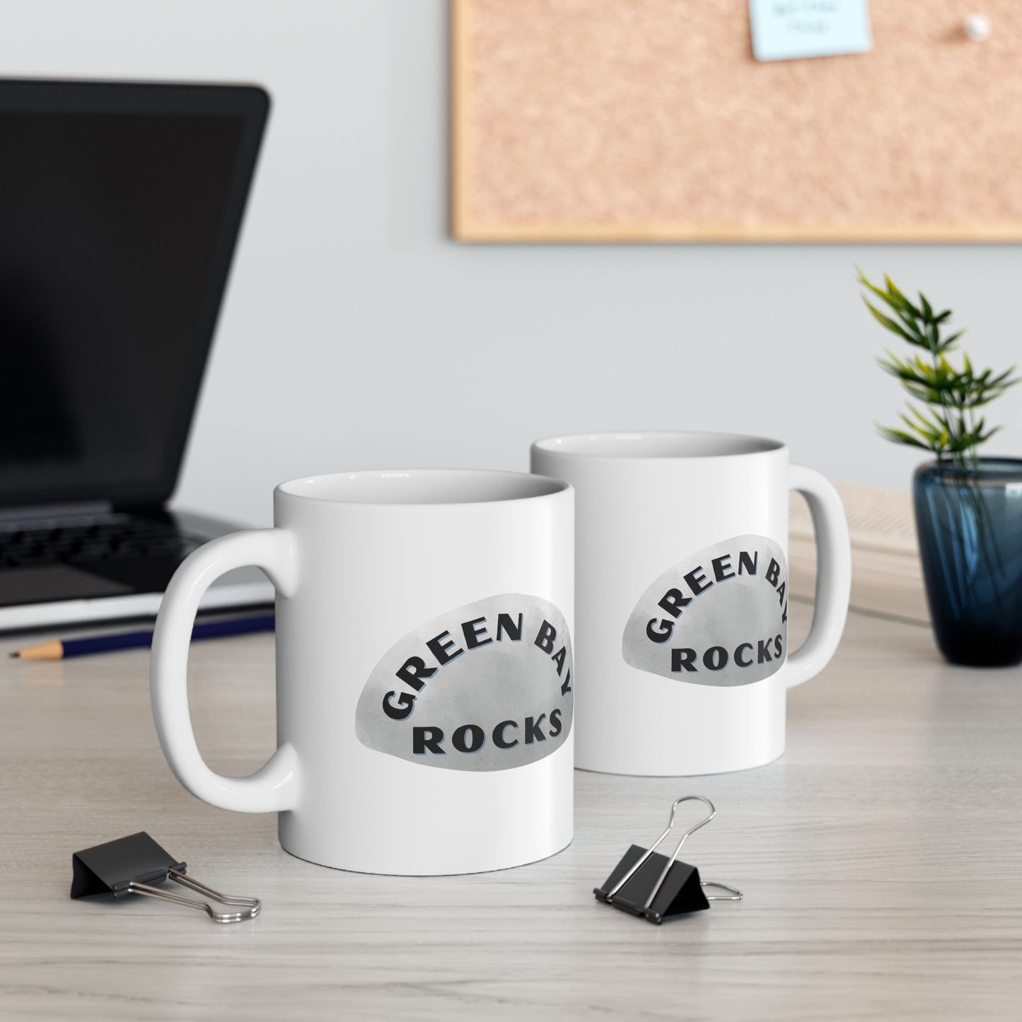 GREEN BAY ROCKS Ceramic Coffee Mug - Unique Gift, Gray & White Design