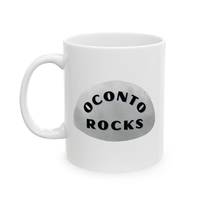OCONTO ROCKS Ceramic Coffee Mug - Unique Gift, Gray & White Design