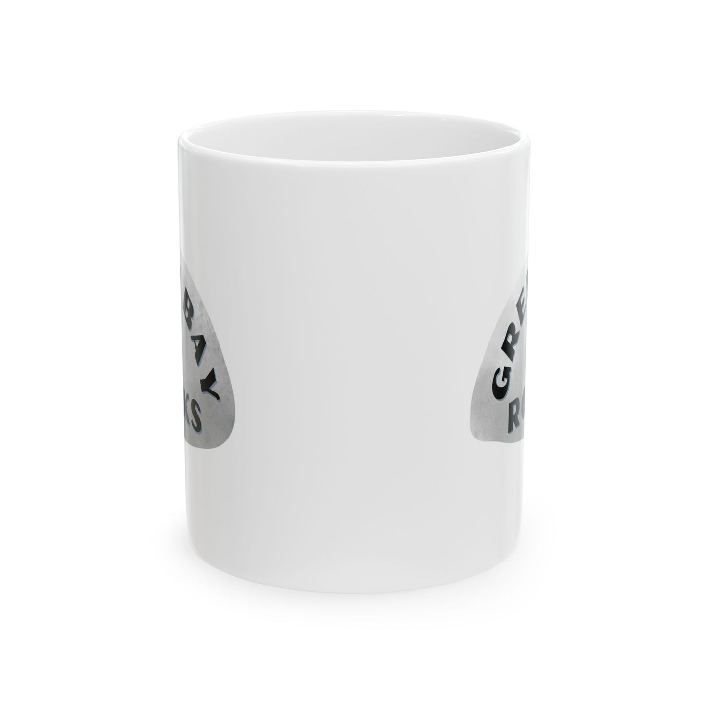 GREEN BAY ROCKS Ceramic Coffee Mug - Unique Gift, Gray & White Design