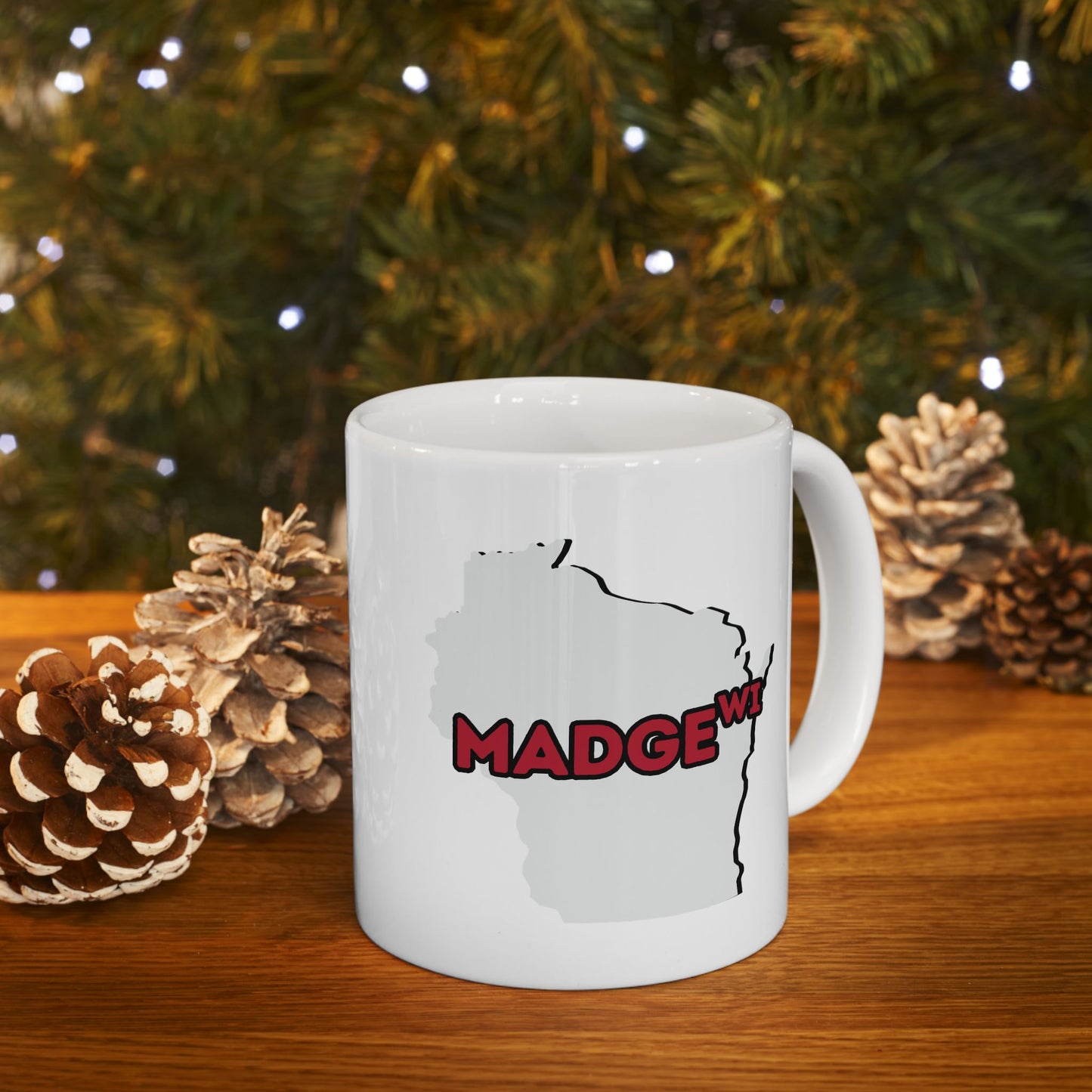 MADGE WI - Ceramic Coffee Mug - Unique Gift, Gray & White Design