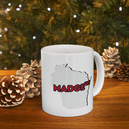MADGE WI - Ceramic Coffee Mug - Unique Gift, Gray & White Design