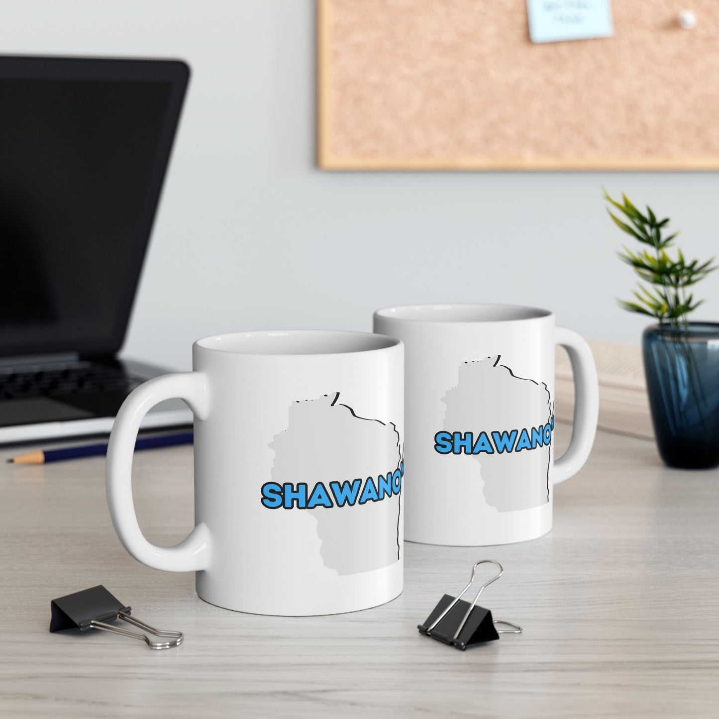 SHAWANO WI - Ceramic Coffee Mug - Unique Gift, Gray & White Design