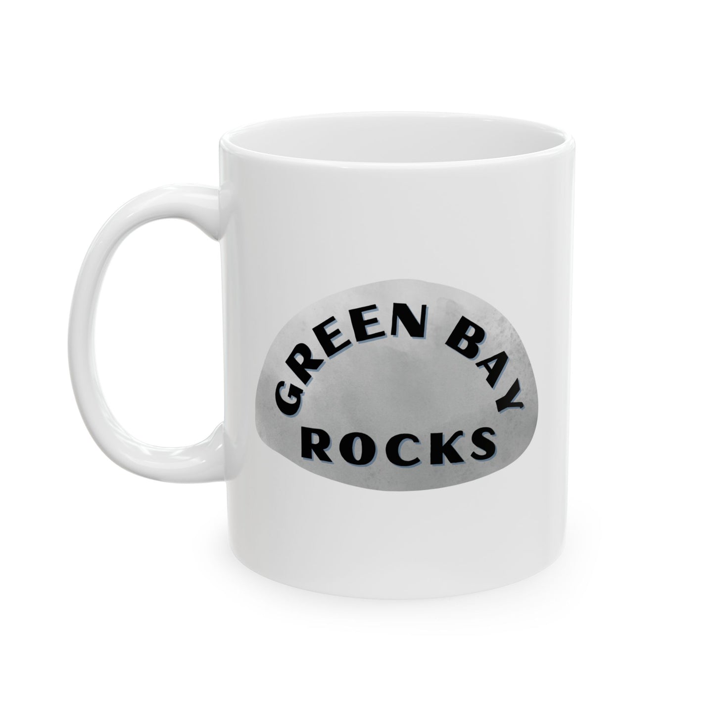 GREEN BAY ROCKS Ceramic Coffee Mug - Unique Gift, Gray & White Design