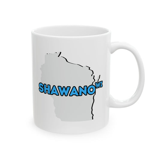 SHAWANO WI - Ceramic Coffee Mug - Unique Gift, Gray & White Design